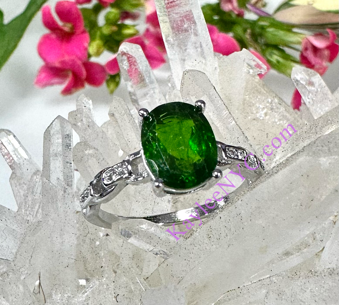 7 pcs Natural Diopside White Bronze Ring