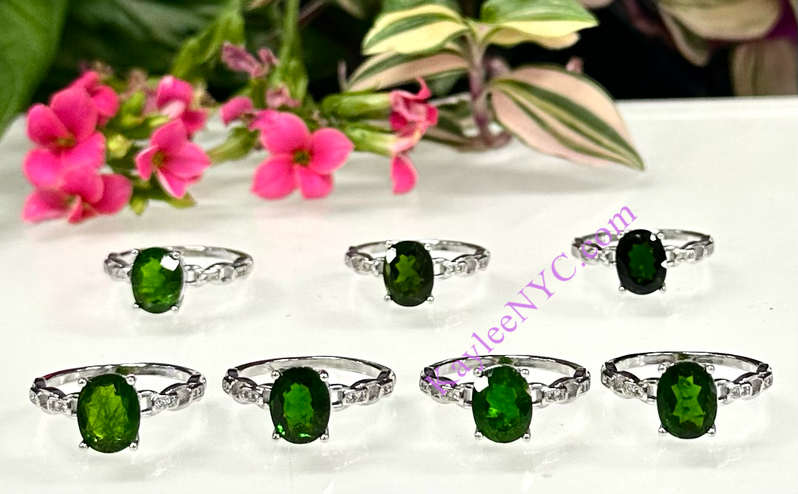 7 pcs Natural Diopside White Bronze Ring