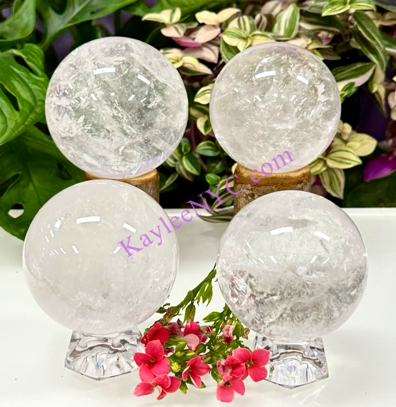 Wholesale Lot 4 pcs Natural Clear Quartz Crystal Spheres Healing