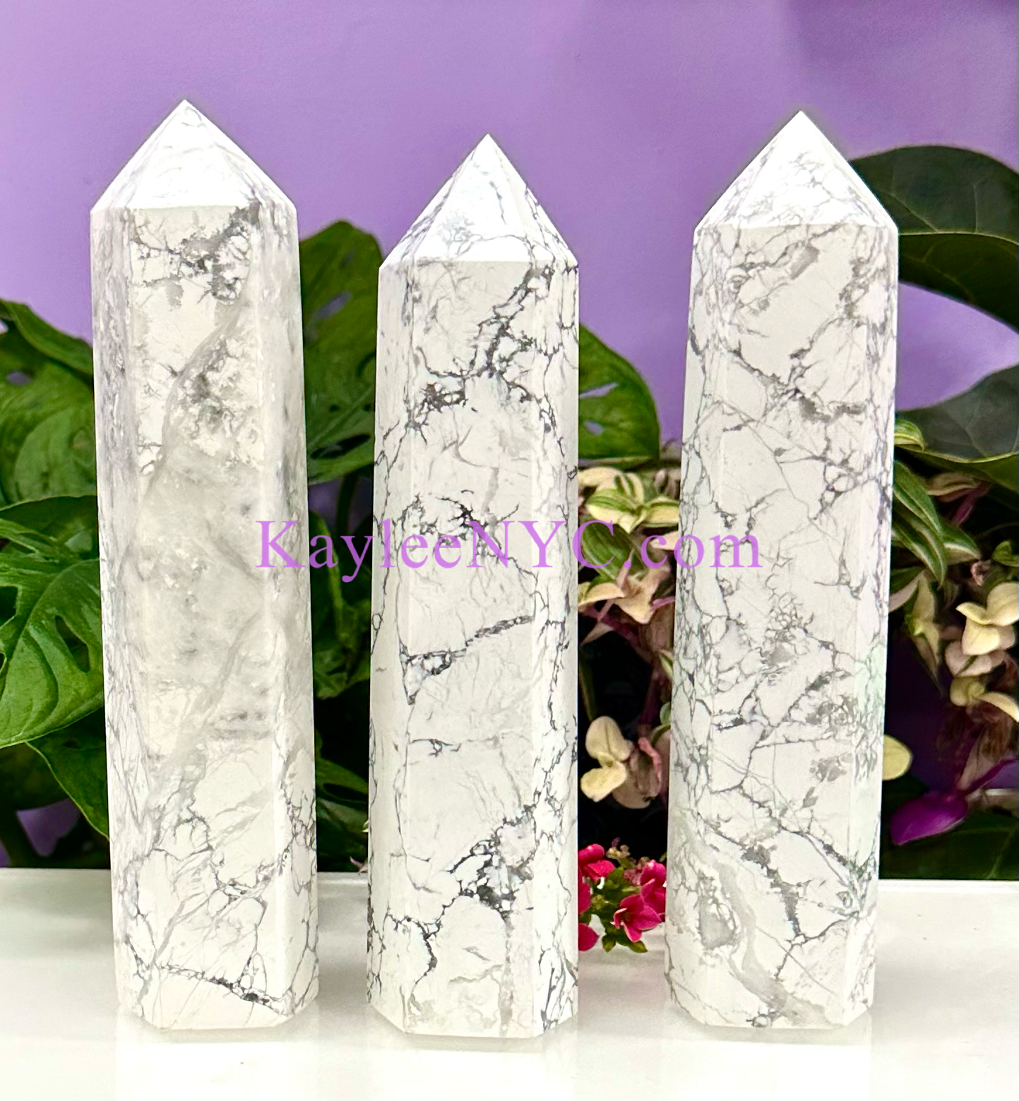 3 PCs large Natural Howlite Obelisk Tower