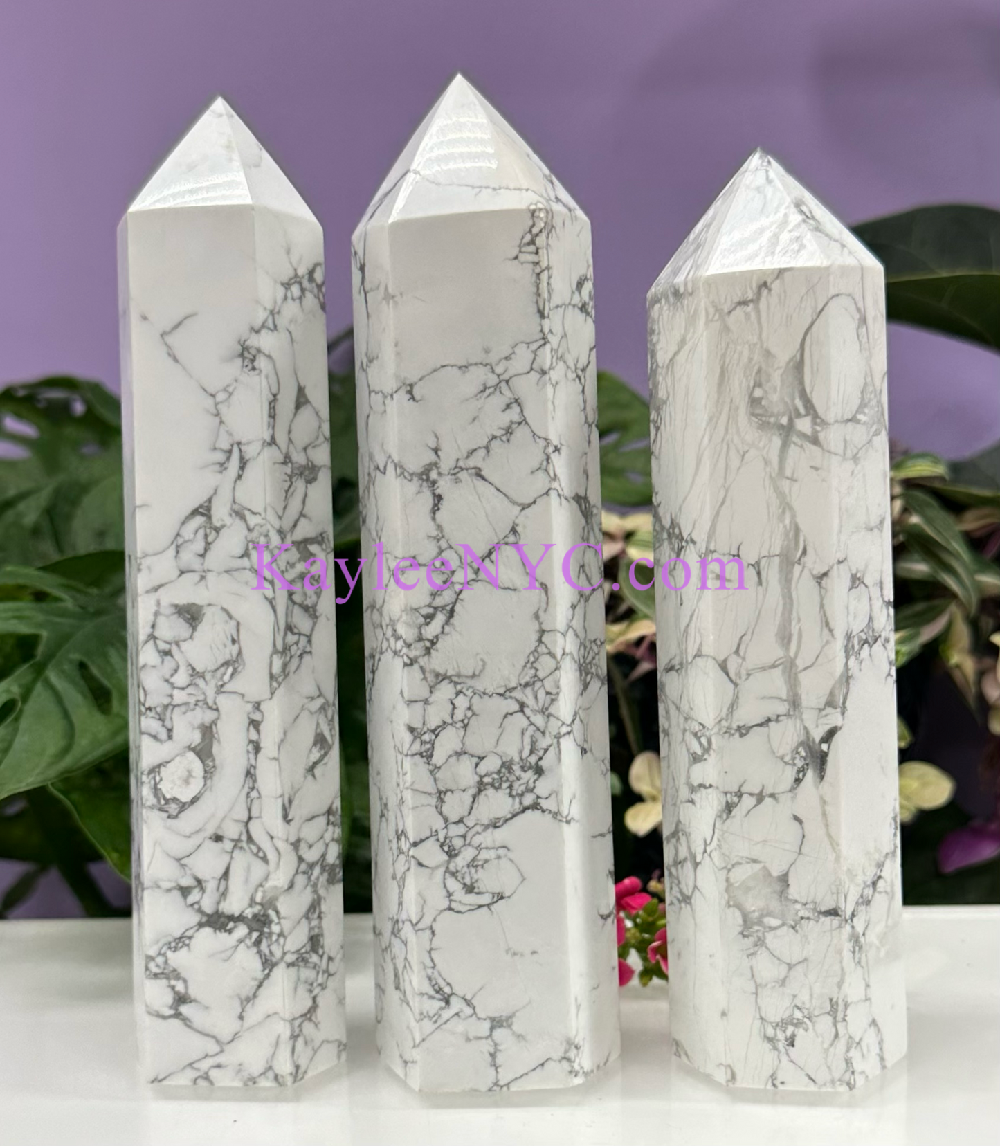 3 PCs large Natural Howlite Obelisk Tower