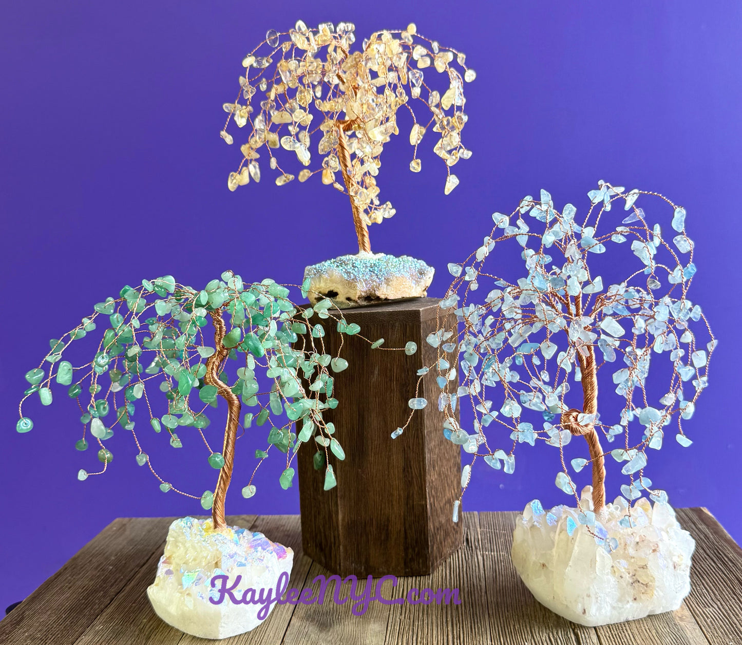Wholesale Lot 3 Pcs Weeping Willow Tree with Angel Aura Base Crystal Healing Energy