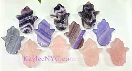 12 PCs 6cm Natural Fluorite Hamsa Evil Eye