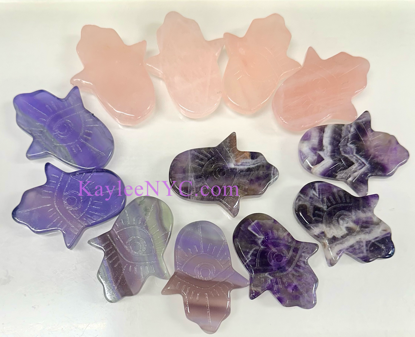 12 PCs 6cm Natural Fluorite Hamsa Evil Eye