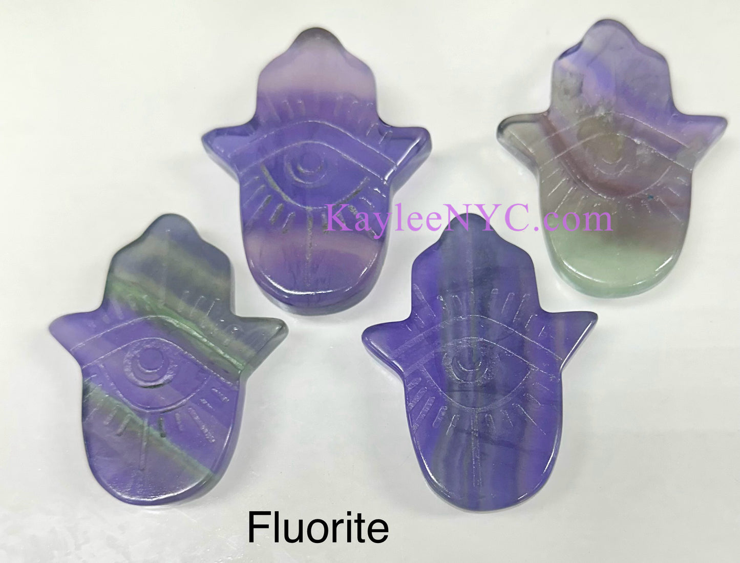 12 PCs 6cm Natural Fluorite Hamsa Evil Eye