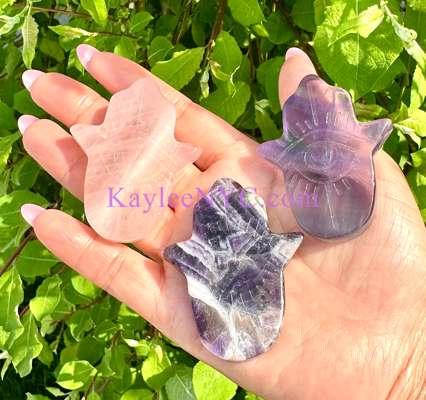 12 PCs 6cm Natural Fluorite Hamsa Evil Eye