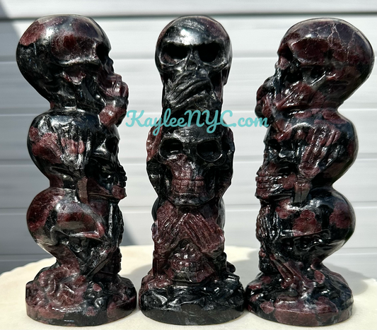 3 PCs 6” Natural Garnet  Crystal Skulls