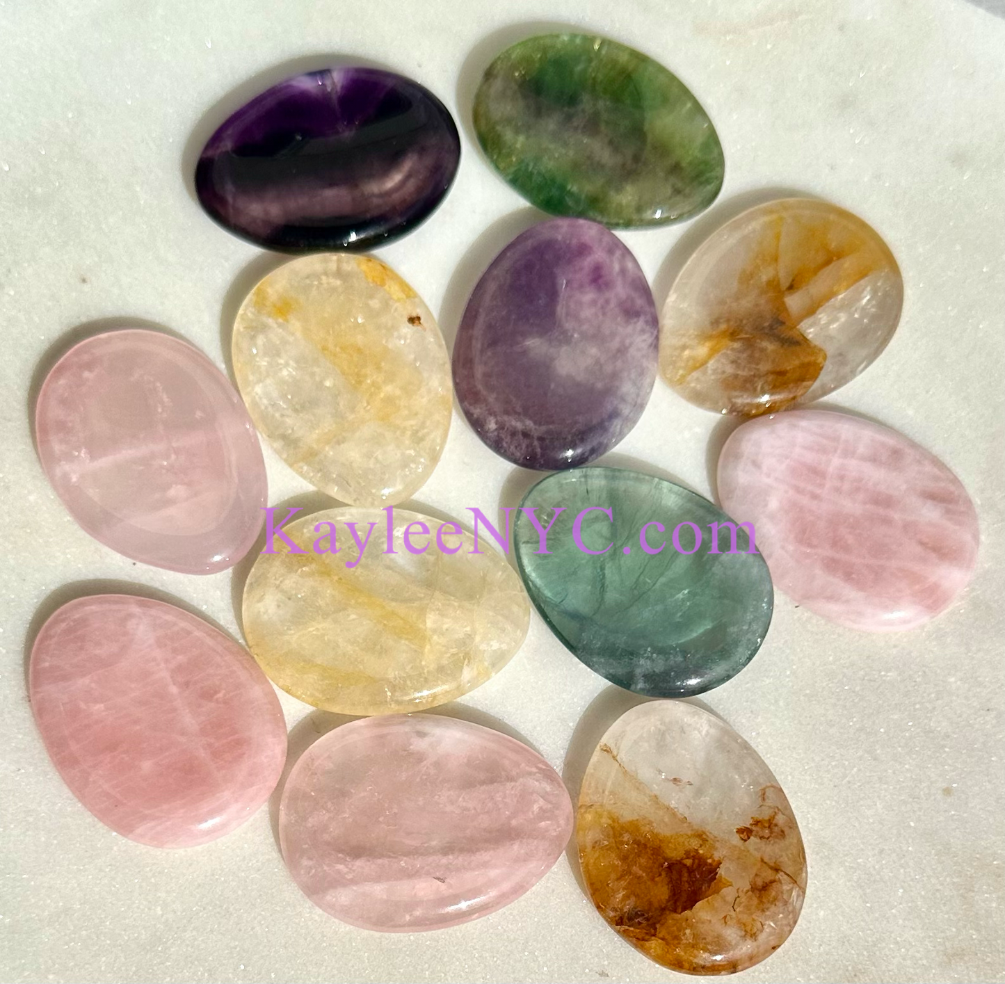 12 PCs Natural Crystal Worry Stone Healing Energy