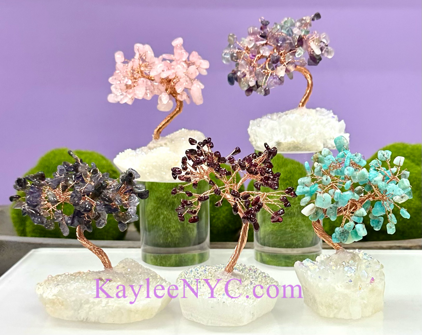 Wholesale Lot 5 Pcs Bonsai Tree with Angel Aura Quartz Cluster Base