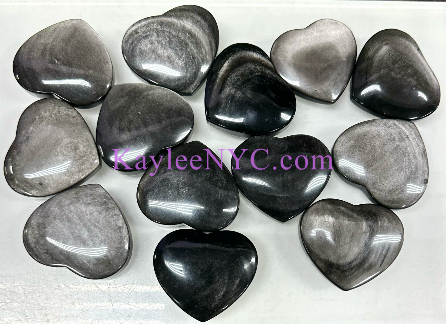 Wholesale Lot 2 lb Natural Silver Sheen Obsidian Crystal Heart Healing Energy