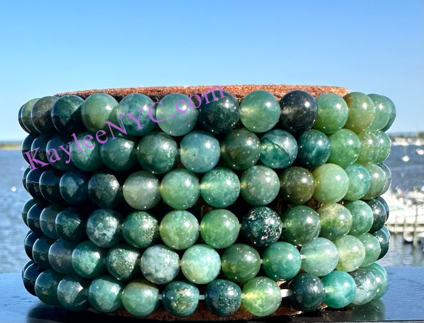 Wholesale 6 Pcs Natural Moss Agate 6mm 7.5” Crystal Healing Stretch Bracelet