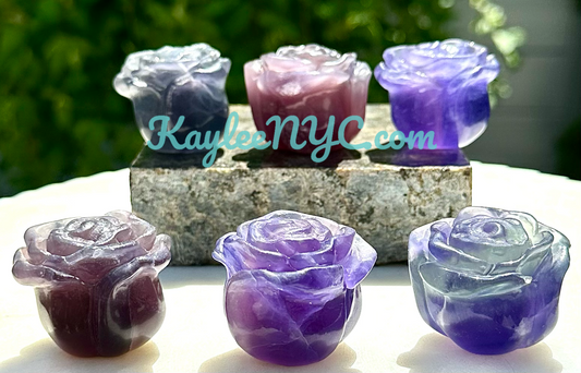 6 PCs 1.5” Natural Fluorite Rose Carving