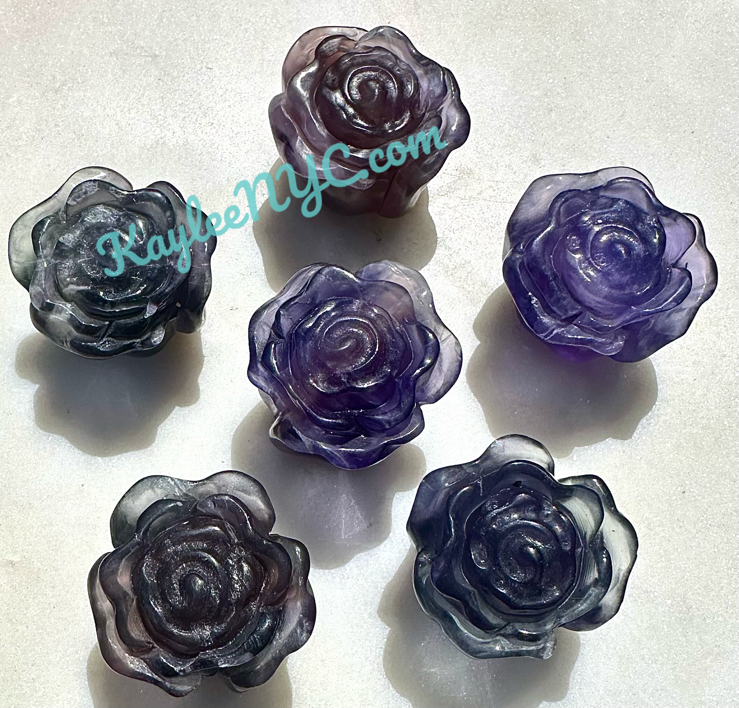 6 PCs 1.5” Natural Fluorite Rose Carving