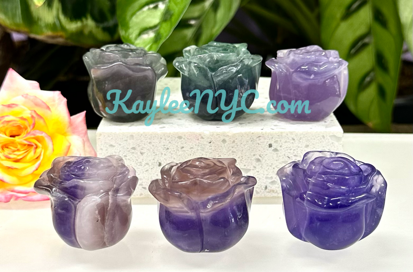 6 PCs 1.5” Natural Fluorite Rose Carving