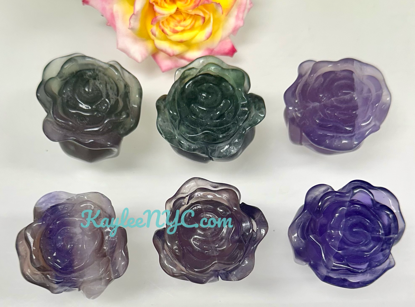 6 PCs 1.5” Natural Fluorite Rose Carving