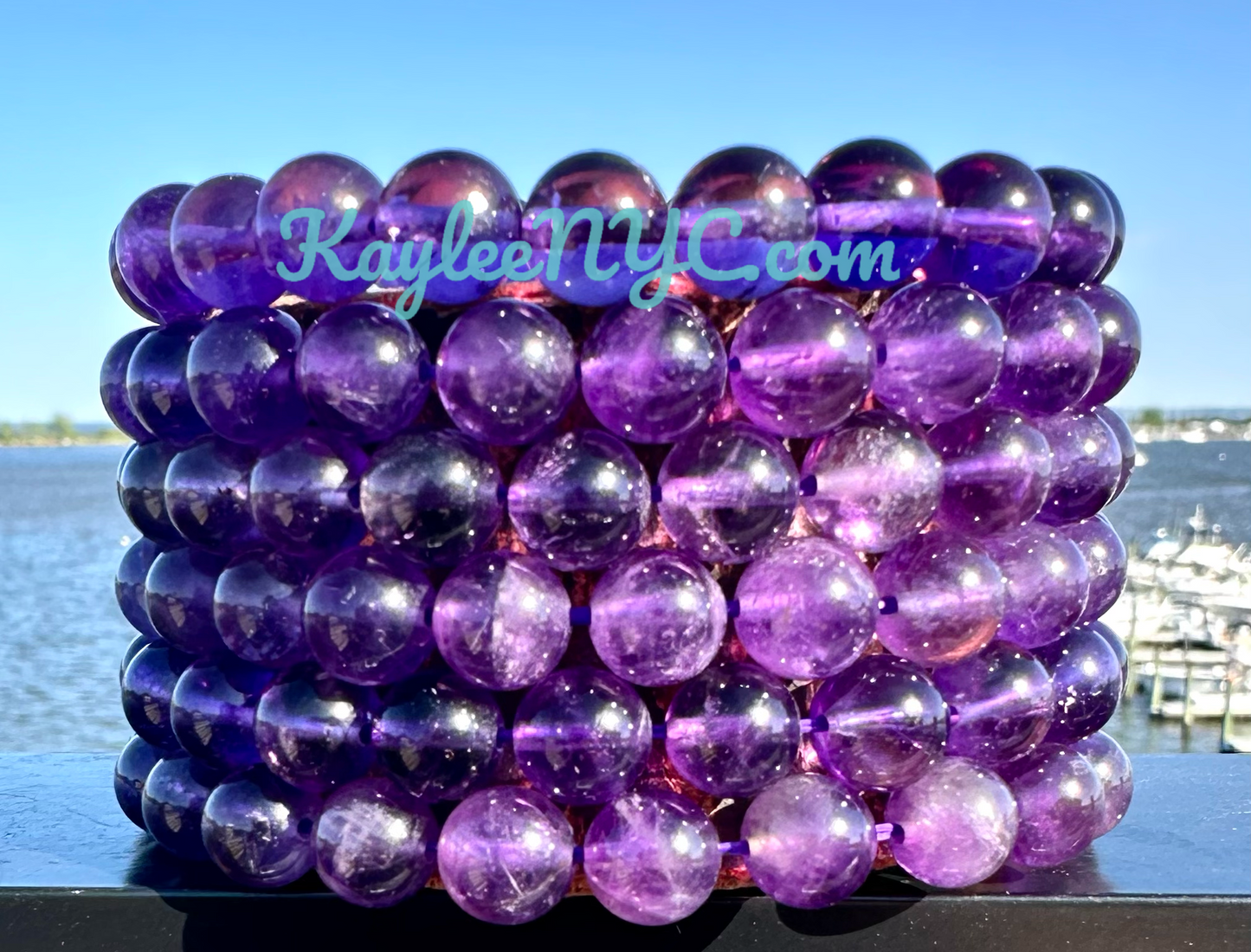 Wholesale 6 Pcs Natural Amethyst 7.8-8mm 7.5” Crystal Healing Stretch Bracelet