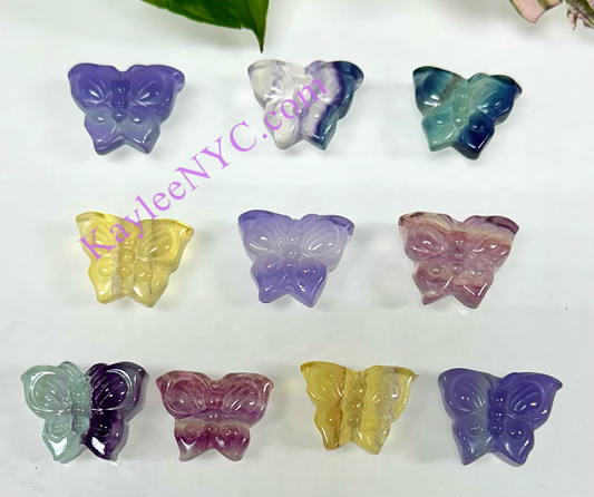 10 PCs 1” Natural Candy Fluorite Butterfly Carving