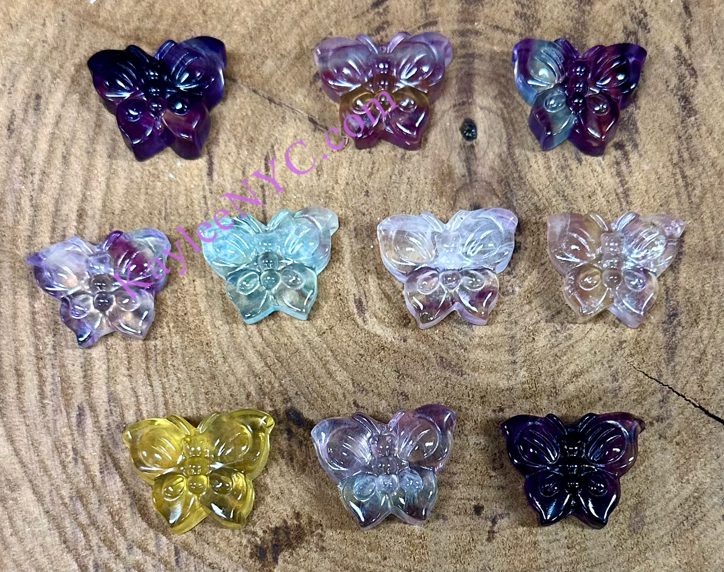 10 PCs 1” Natural Candy Fluorite Butterfly Carving