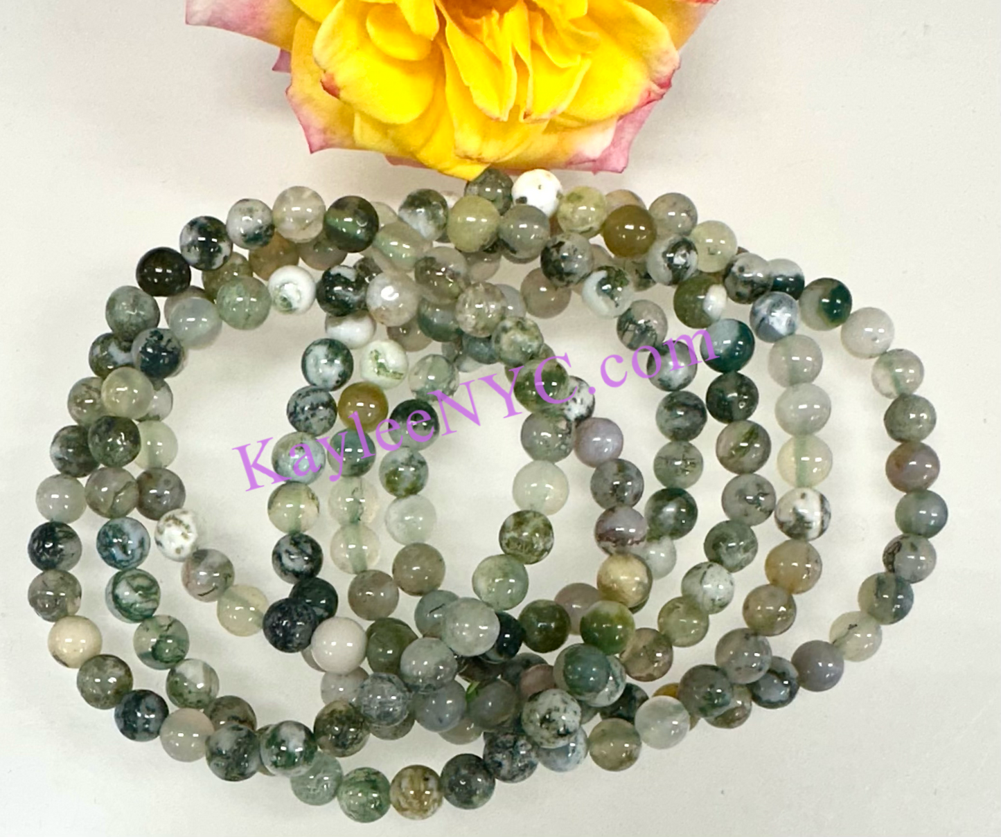 Wholesale 6 Pcs Natural Tree Agate 6mm 7.5” Crystal Healing Stretch Bracelet