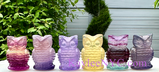 6 PCs 4cm Natural Candy Fluorite Owls Crystal