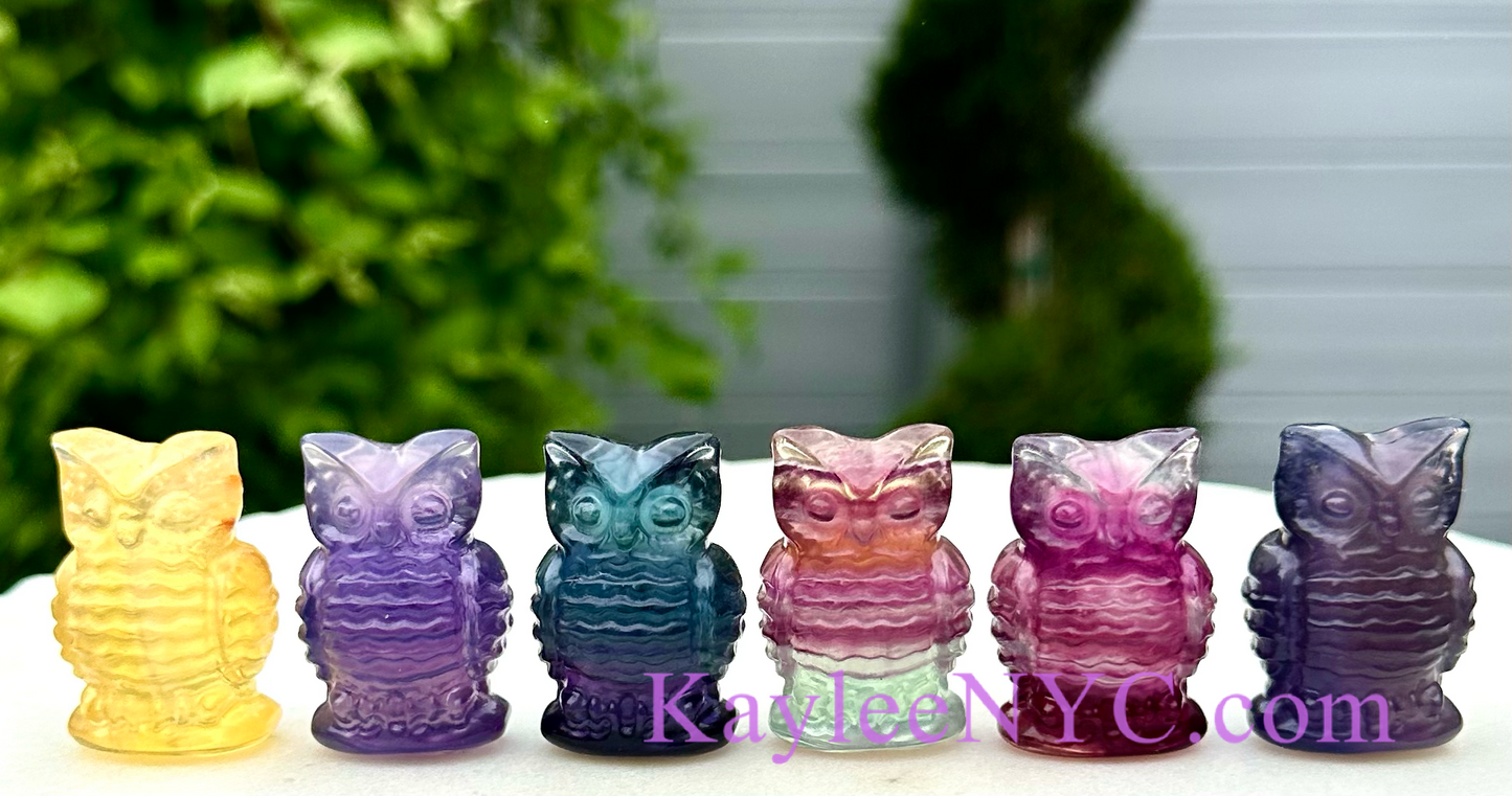 6 PCs 4cm Natural Candy Fluorite Owls Crystal