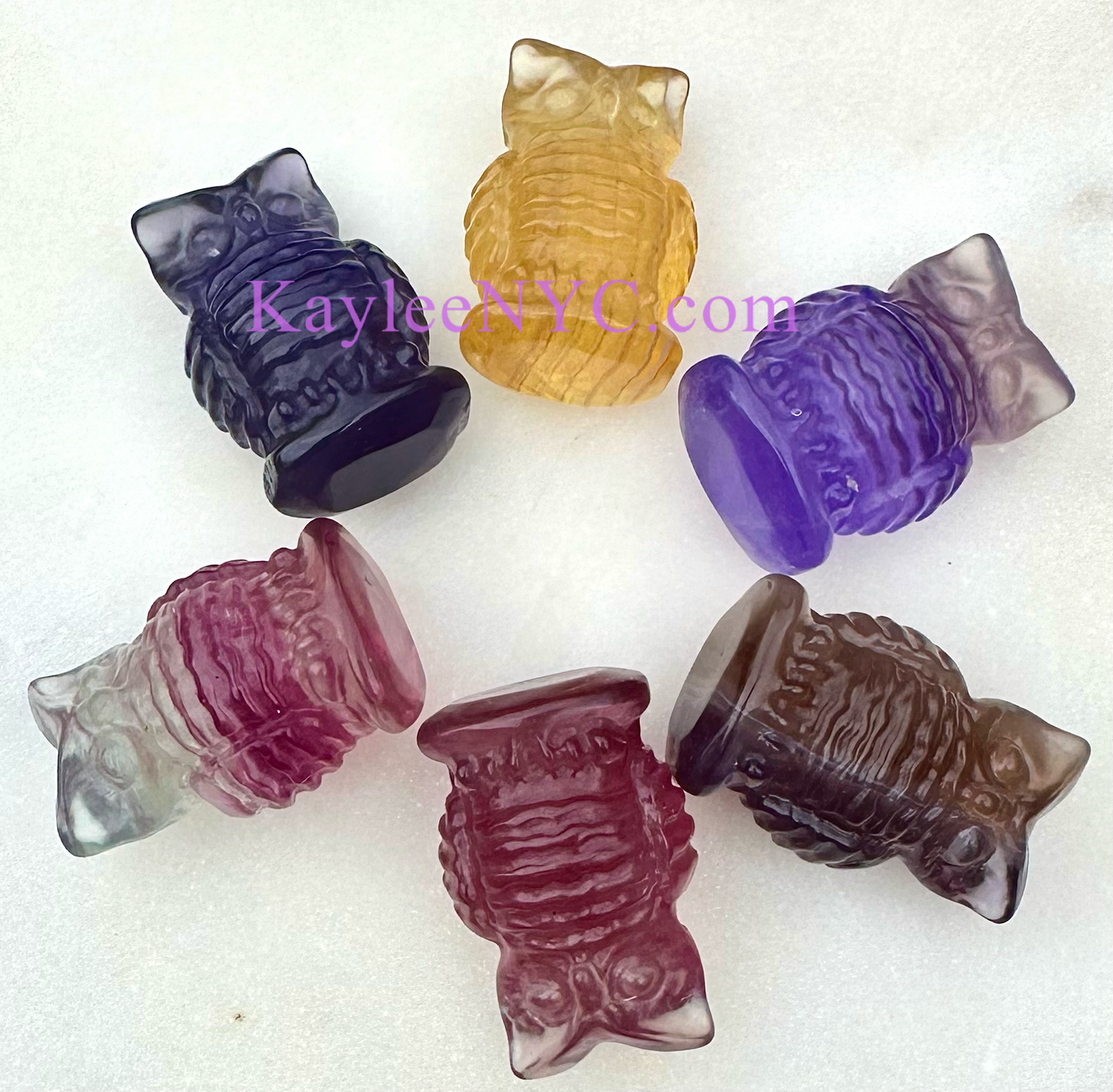 6 PCs 4cm Natural Candy Fluorite Owls Crystal