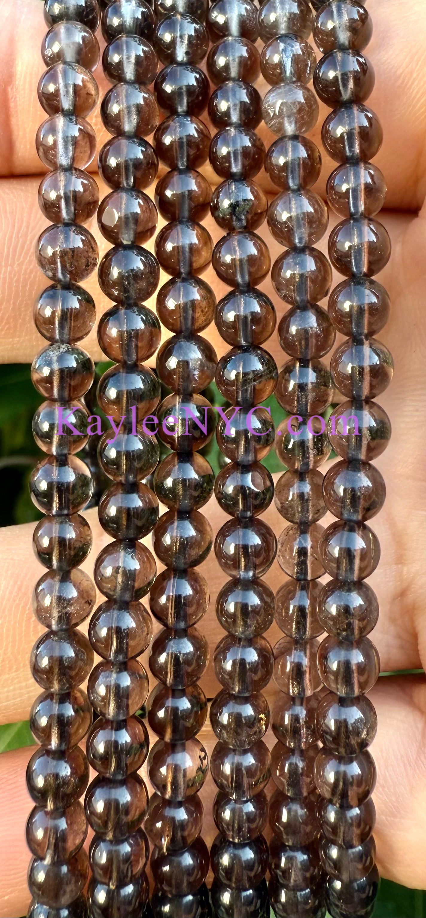 6pcs 4mm Natural Smoky Quartz Stretch Bracelet 7.5”