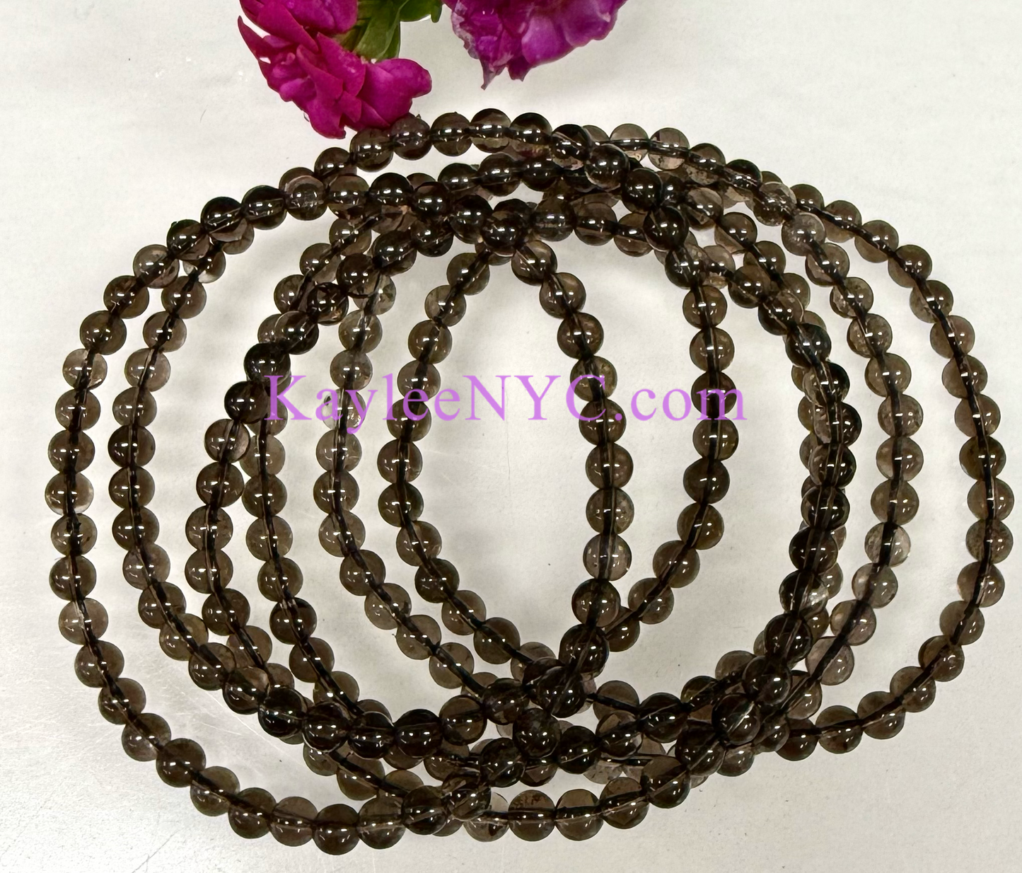 6pcs 4mm Natural Smoky Quartz Stretch Bracelet 7.5”