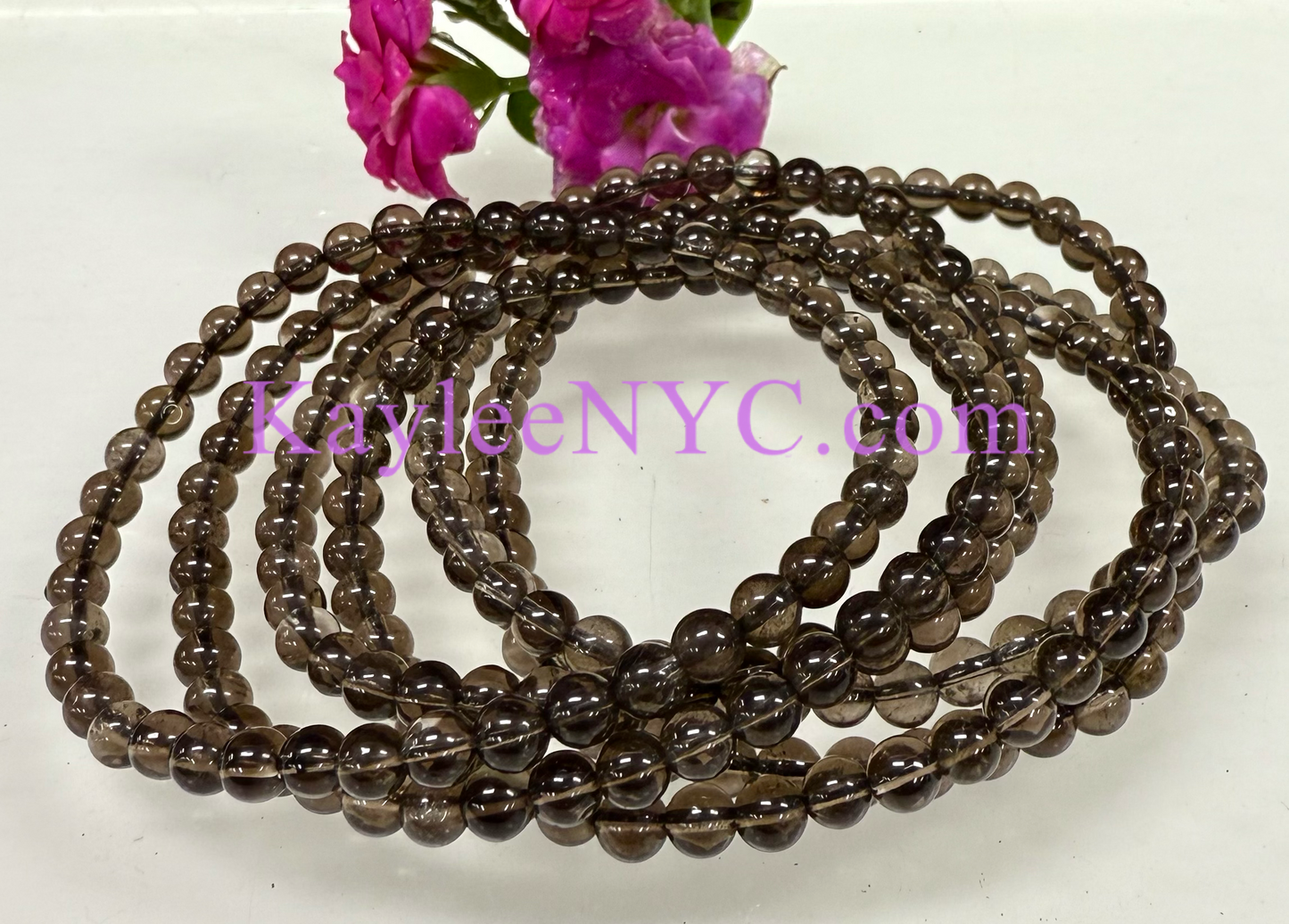 6pcs 4mm Natural Smoky Quartz Stretch Bracelet 7.5”