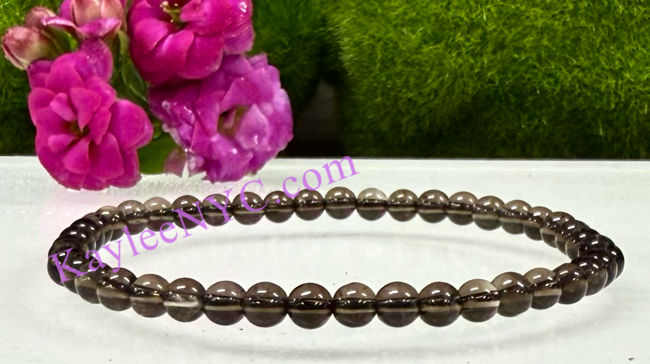 6pcs 4mm Natural Smoky Quartz Stretch Bracelet 7.5”