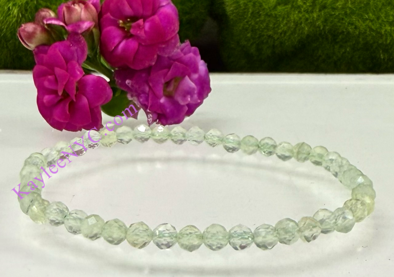Wholesale Lot 6 Pcs Natural Prehnite 4mm Faceted 7.5” Crystal Healing Stretch Bracelet