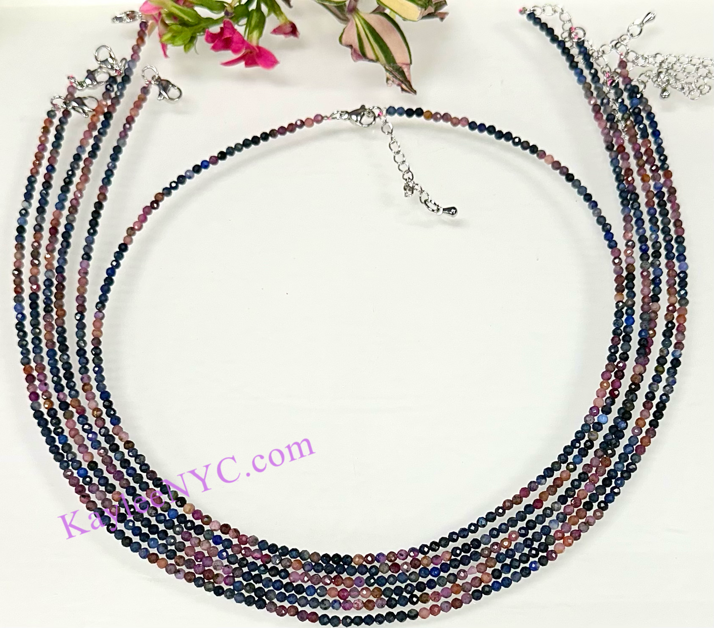 6 PCs 2mm Natural Ruby & Sapphire Necklaces