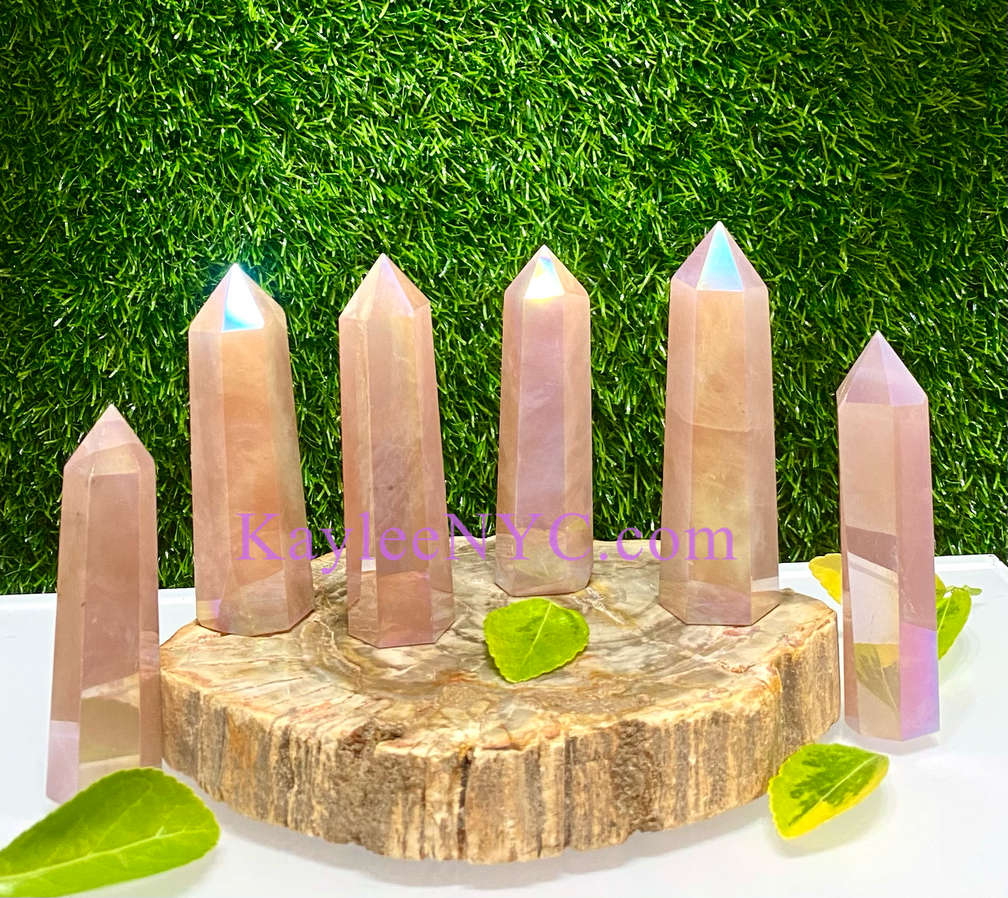 1 lb Natural Angel Aura Rose Quartz Obelisk Tower