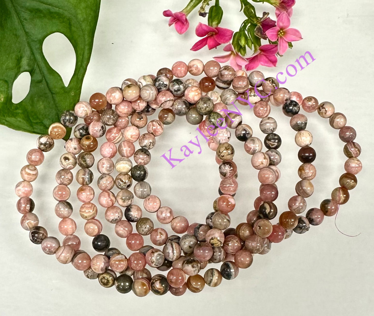 Wholesale 6 Pcs Natural Rhodochrosite 6mm 7.5” Crystal Healing Stretch Bracelet