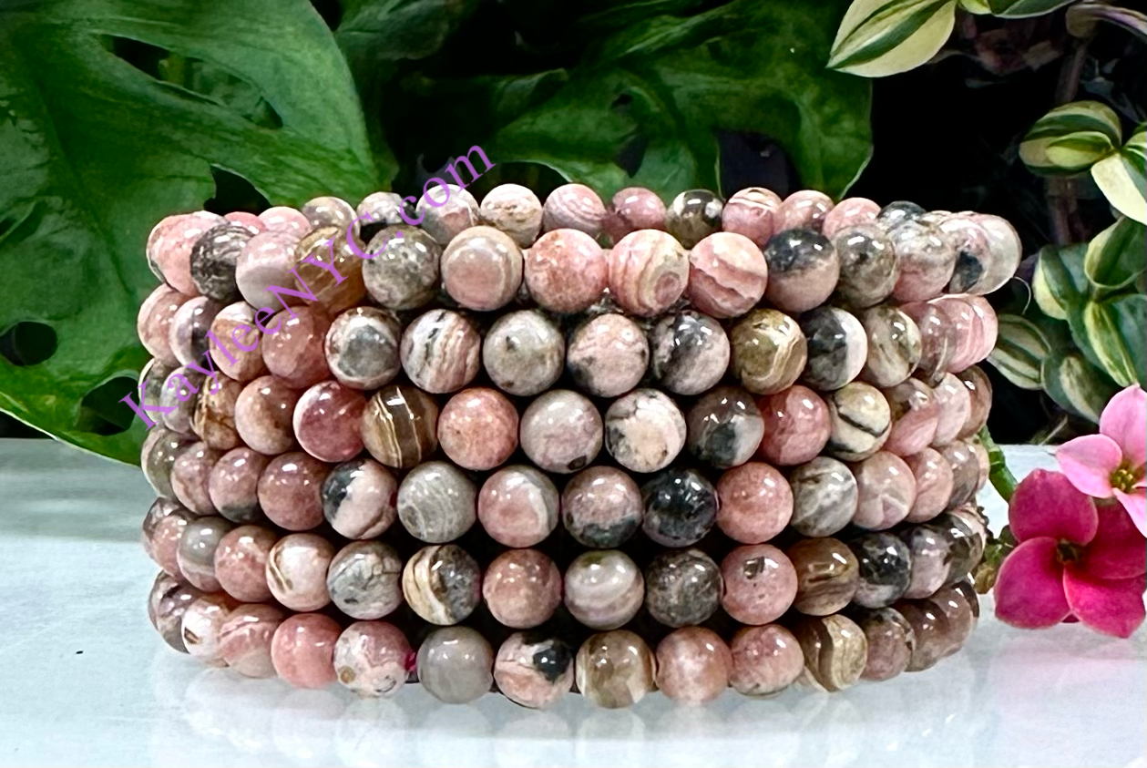 Wholesale 6 Pcs Natural Rhodochrosite 6mm 7.5” Crystal Healing Stretch Bracelet