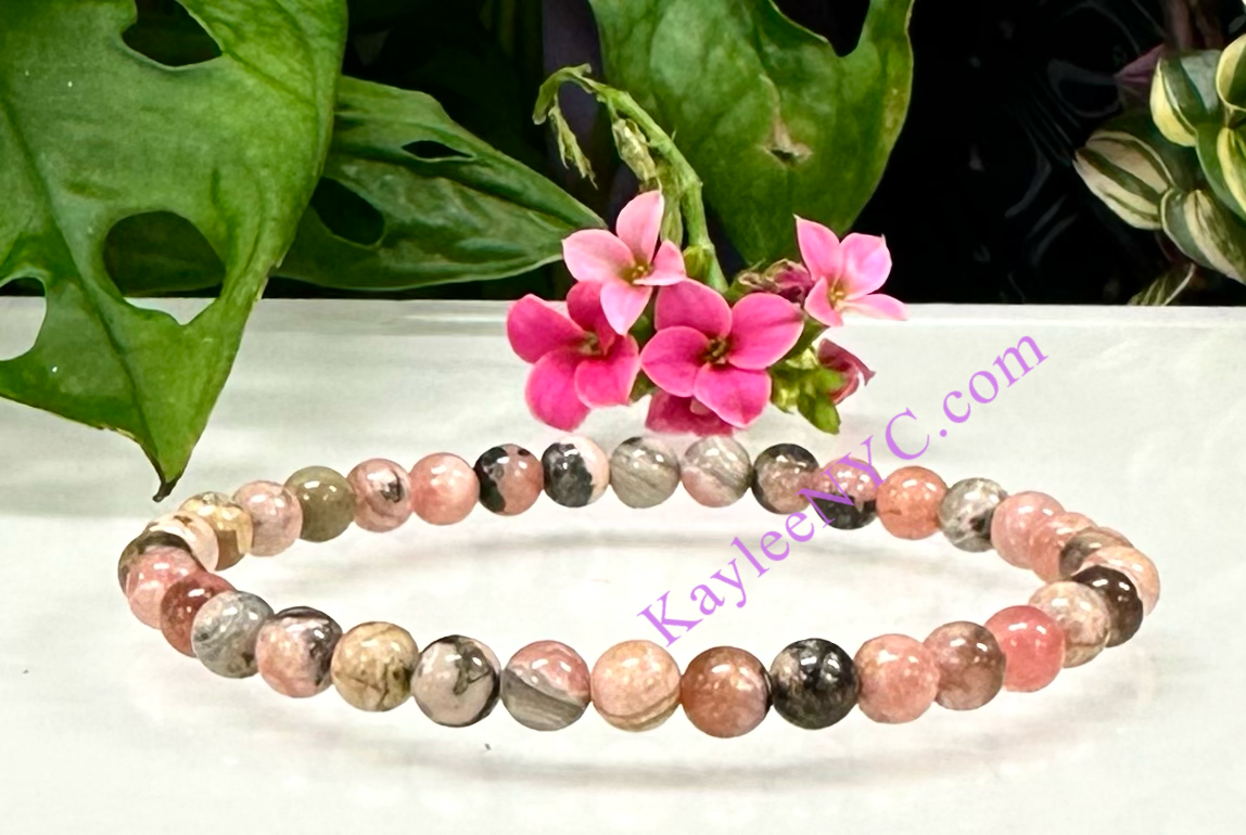 Wholesale 6 Pcs Natural Rhodochrosite 6mm 7.5” Crystal Healing Stretch Bracelet