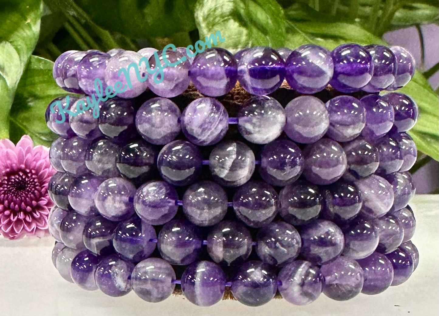 Wholesale 6 Pcs Natural Dream Chevron Amethyst 8mm 7.5” Crystal Healing Stretch Bracelet