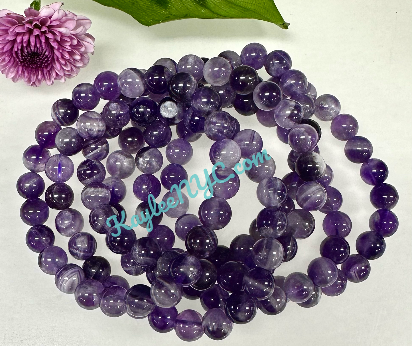 Wholesale 6 Pcs Natural Dream Chevron Amethyst 8mm 7.5” Crystal Healing Stretch Bracelet