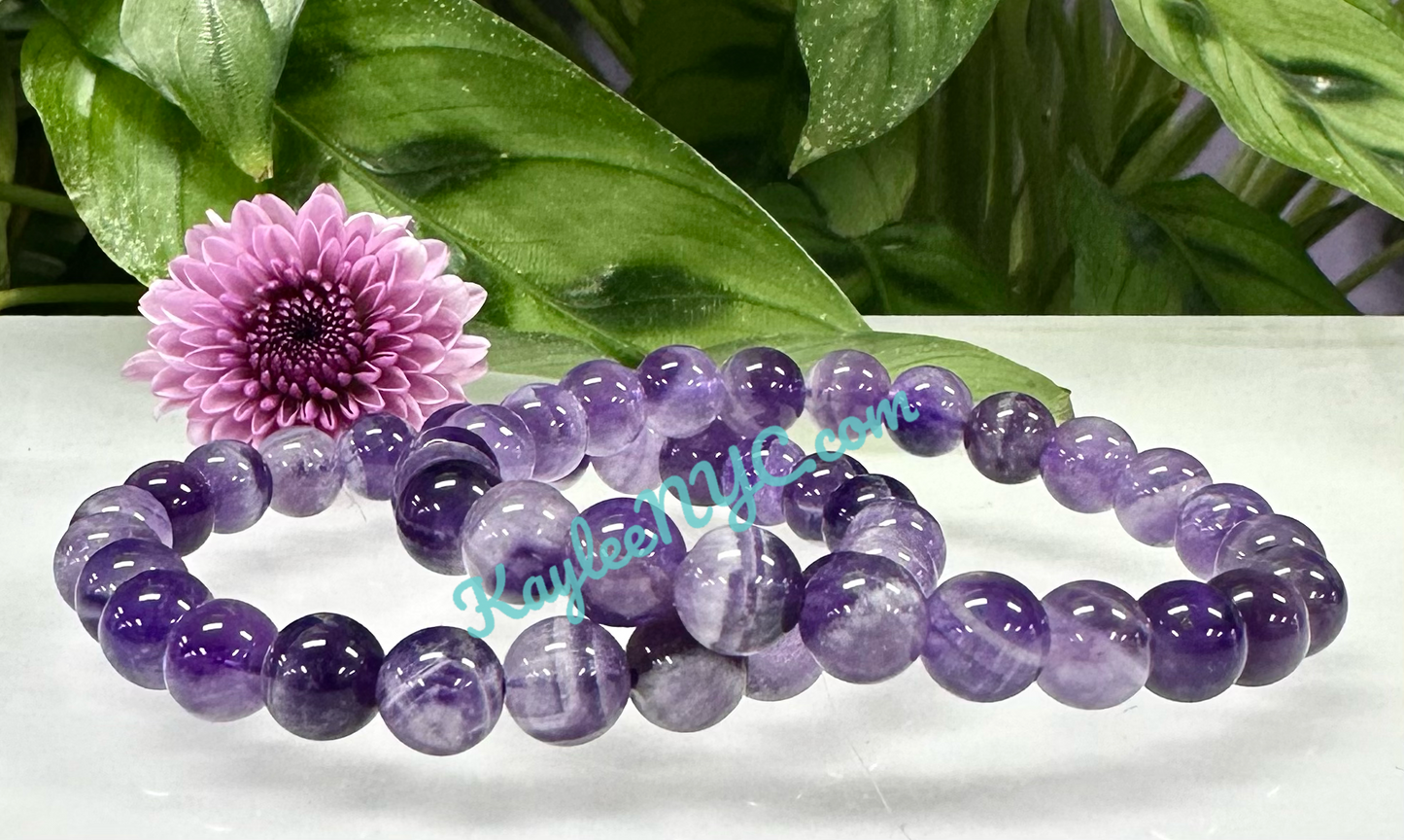 Wholesale 6 Pcs Natural Dream Chevron Amethyst 8mm 7.5” Crystal Healing Stretch Bracelet