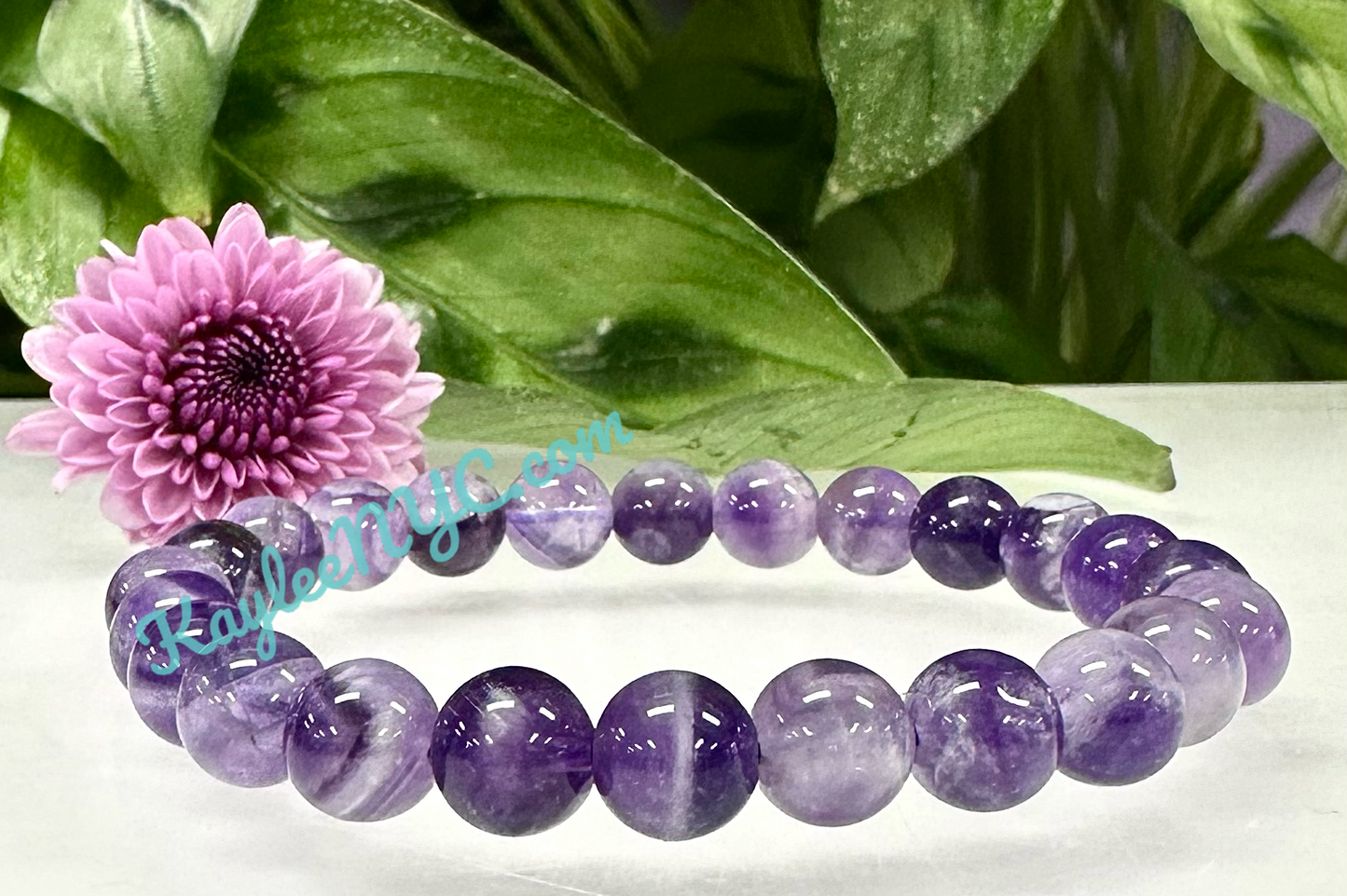 Wholesale 6 Pcs Natural Dream Chevron Amethyst 8mm 7.5” Crystal Healing Stretch Bracelet