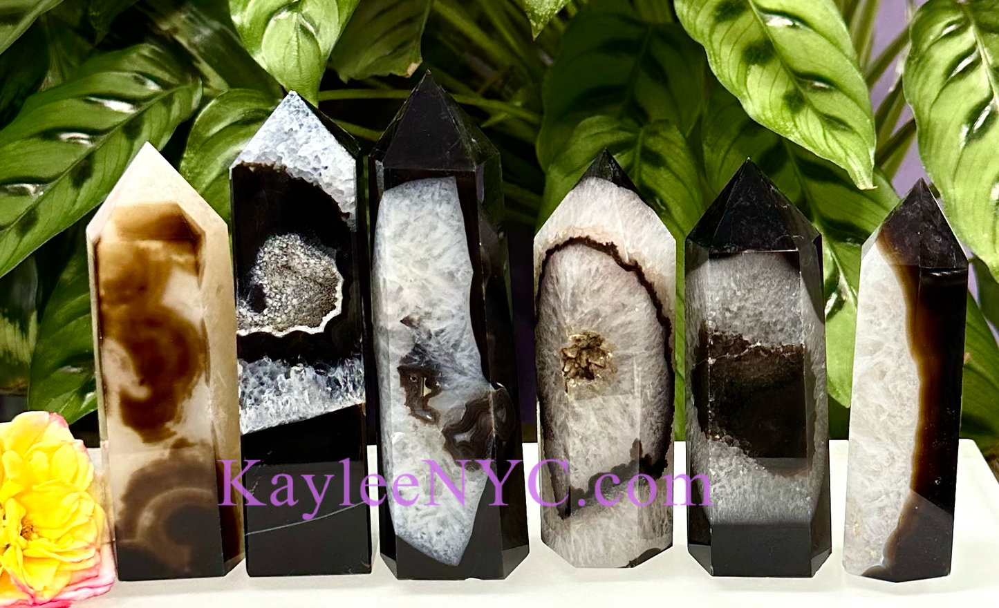 5-8 pcs Natural Black Agate Onyx Obelisk Tower