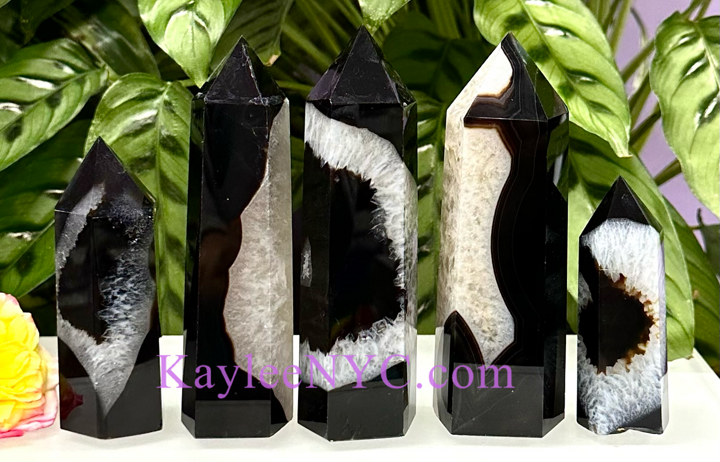 5-8 pcs Natural Black Agate Onyx Obelisk Tower