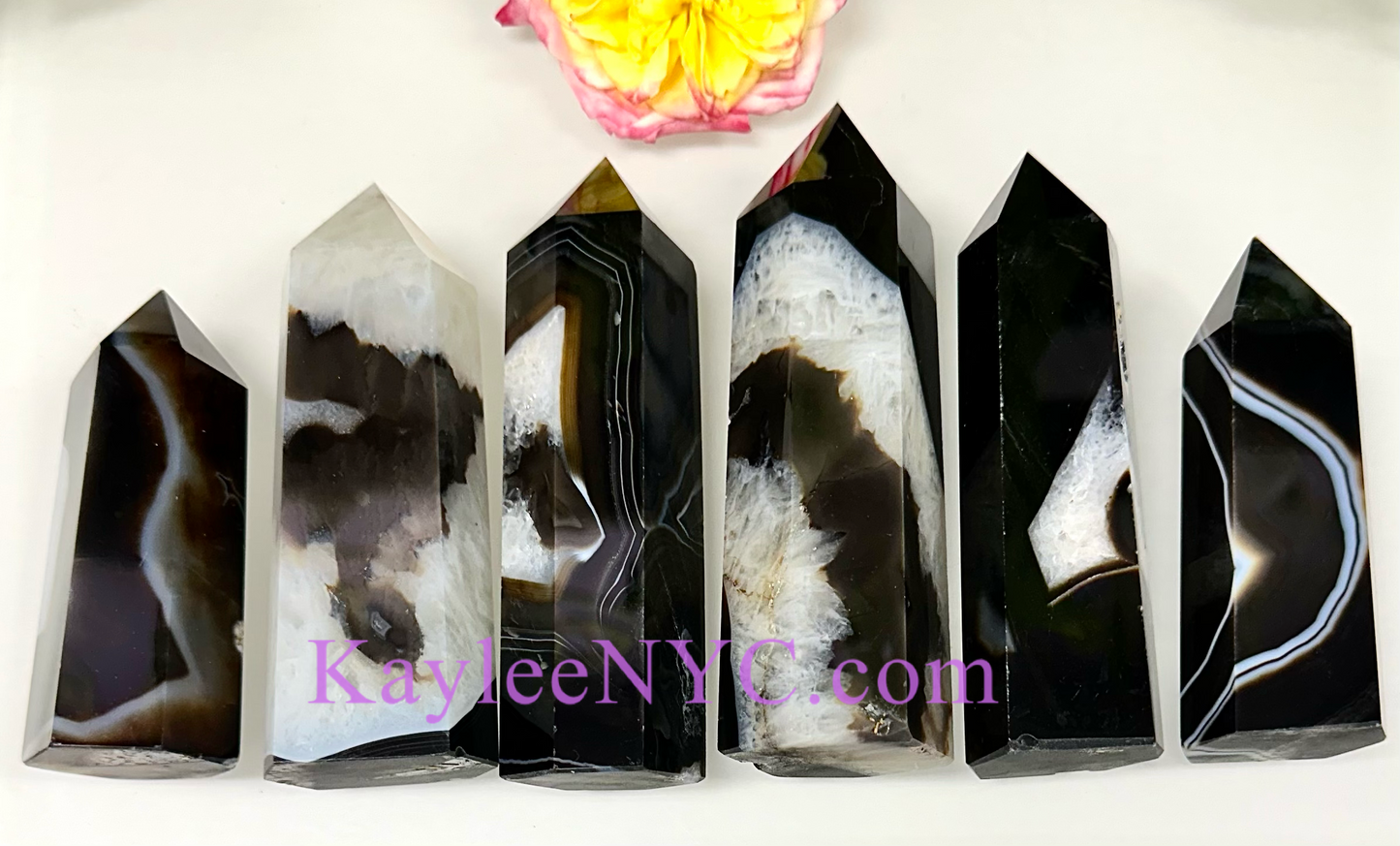 5-8 pcs Natural Black Agate Onyx Obelisk Tower