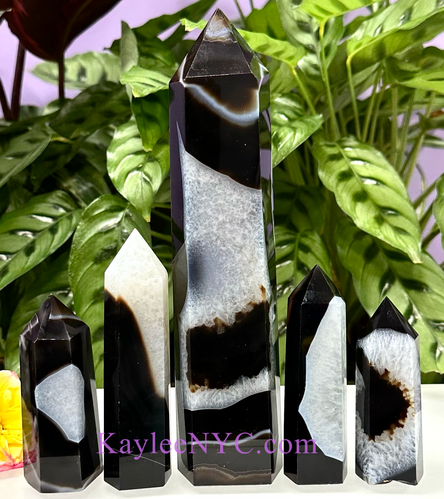 5-8 pcs Natural Black Agate Onyx Obelisk Tower