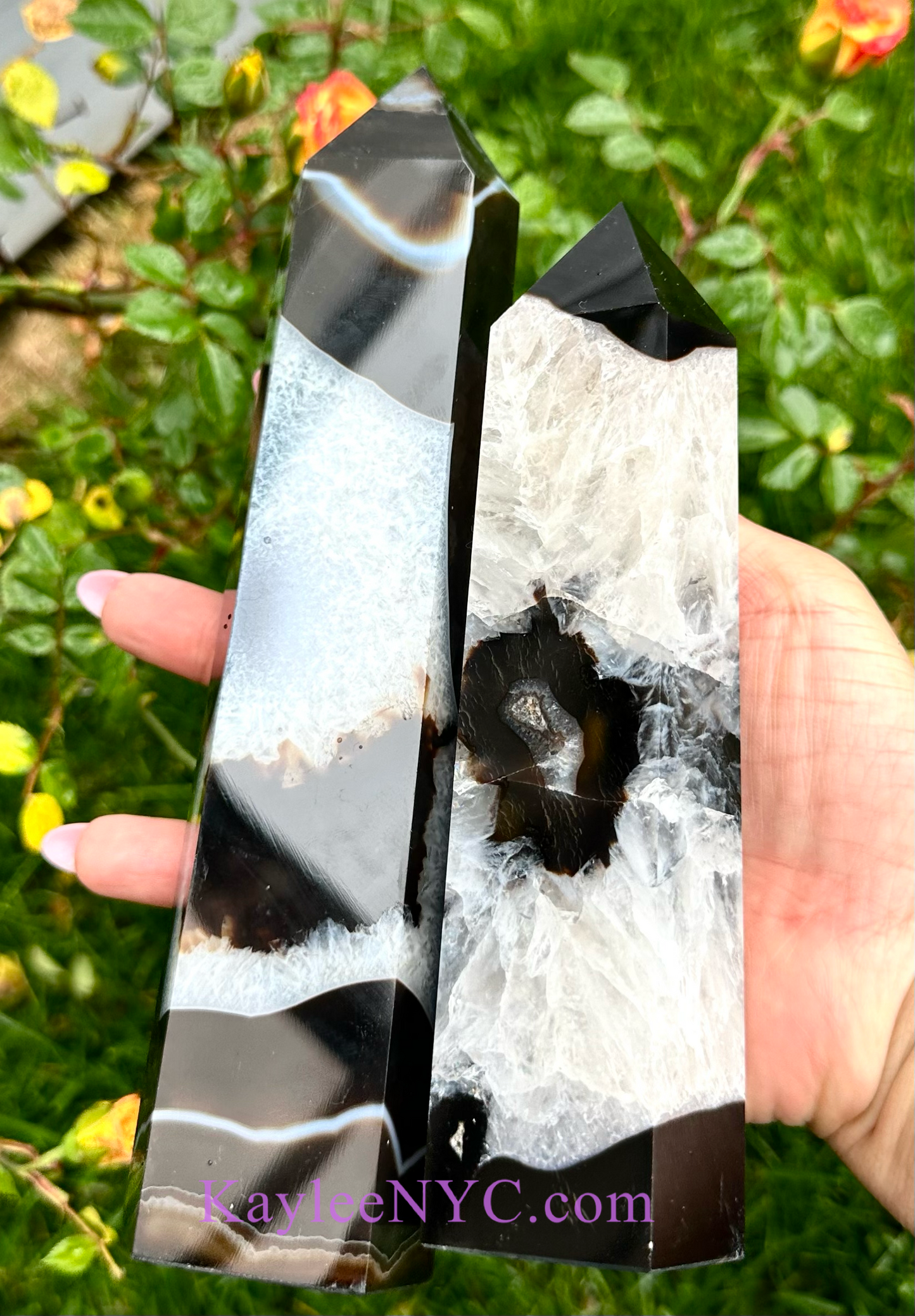 5-8 pcs Natural Black Agate Onyx Obelisk Tower