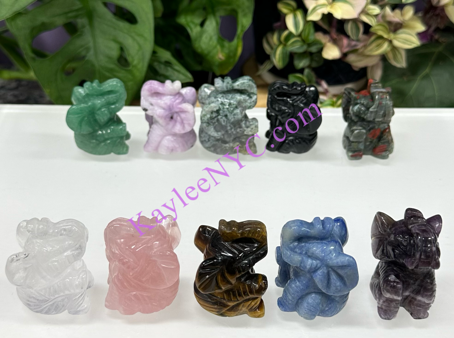 10 PCs 2” Natural Crystal Elephant Carving