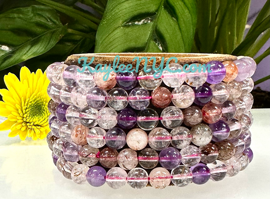 Wholesale 6 Pcs Natural Super 7 Melody Rutilated 6mm 7.5” Crystal Healing Stretch Bracelet