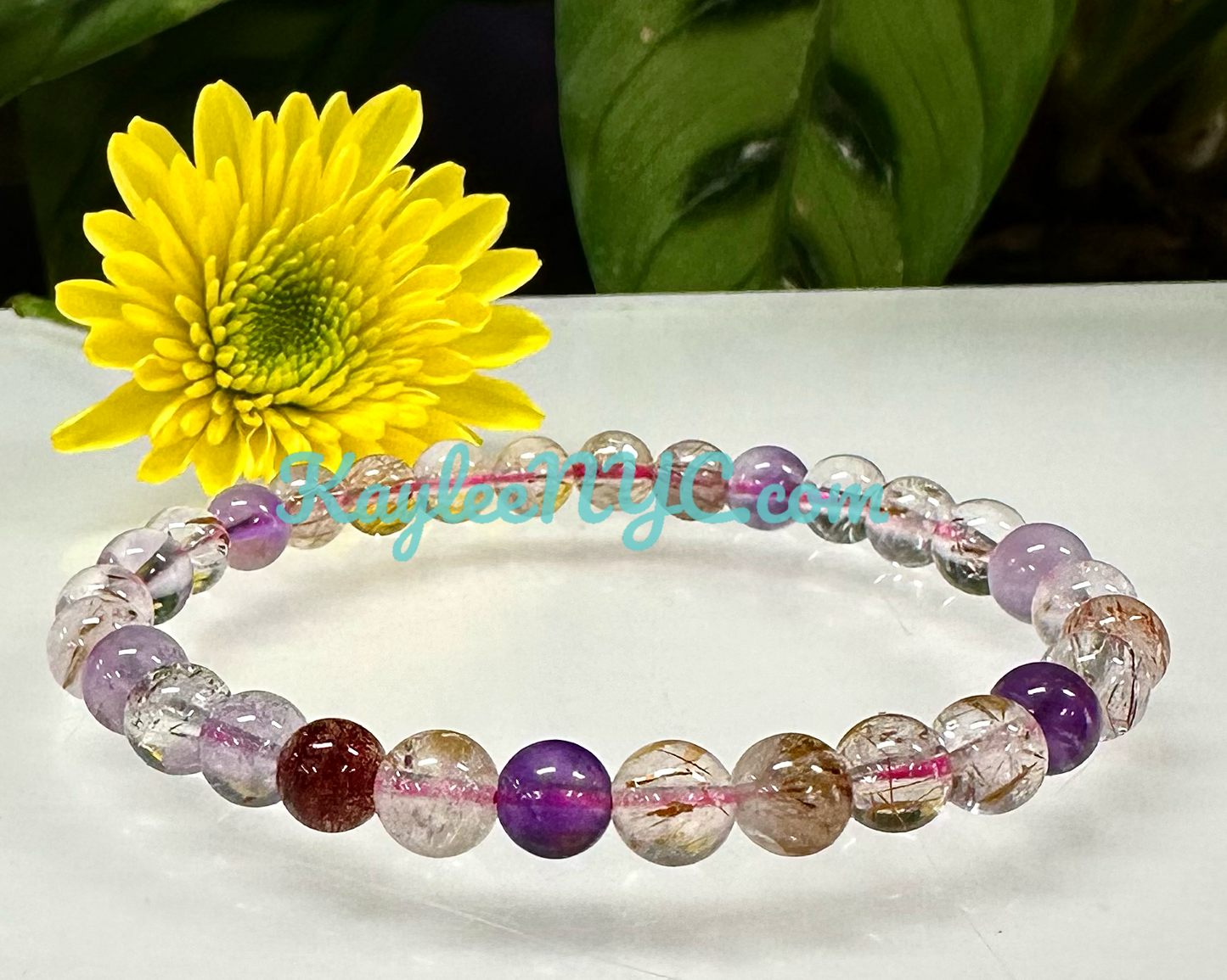 Wholesale 6 Pcs Natural Super 7 Melody Rutilated 6mm 7.5” Crystal Healing Stretch Bracelet