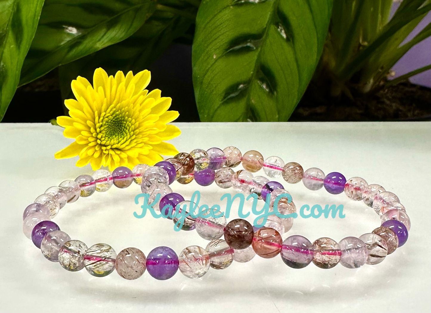 Wholesale 6 Pcs Natural Super 7 Melody Rutilated 6mm 7.5” Crystal Healing Stretch Bracelet