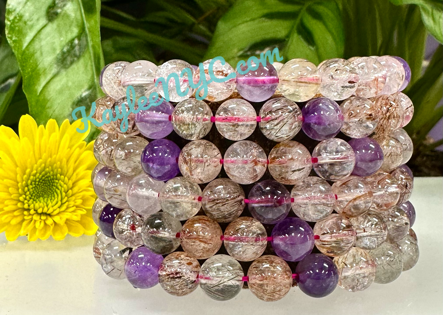 Wholesale 6 Pcs Natural Super 7 Melody Rutilated 10mm 7.5” Crystal Healing Stretch Bracelet